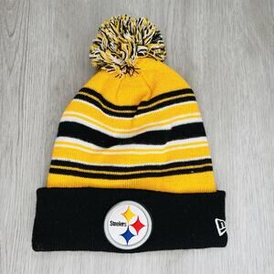 NFL Pittsburgh Steelers Winter Black Yellow Knit New Era Pom Beanie Cap Warm Hat